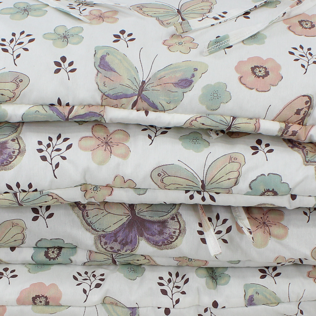 Baby Crib Bumper Set – Off-White with Flowers & Butterfly Print