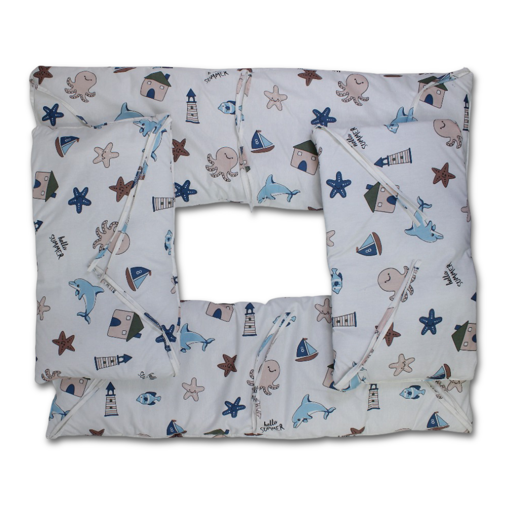 Baby Crib Bumper Set – Off-White with Nautical Prints