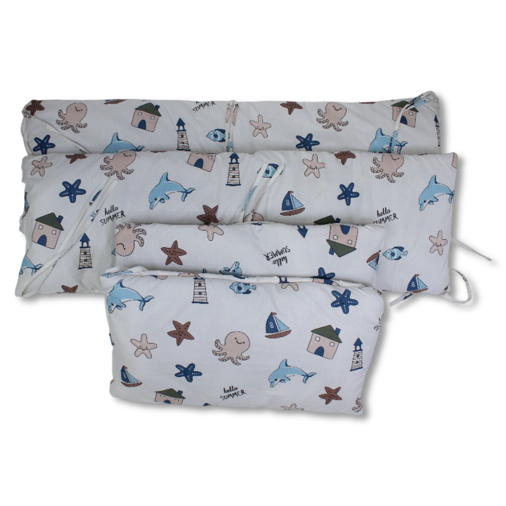 Baby Crib Bumper Set – Off-White with Nautical Prints