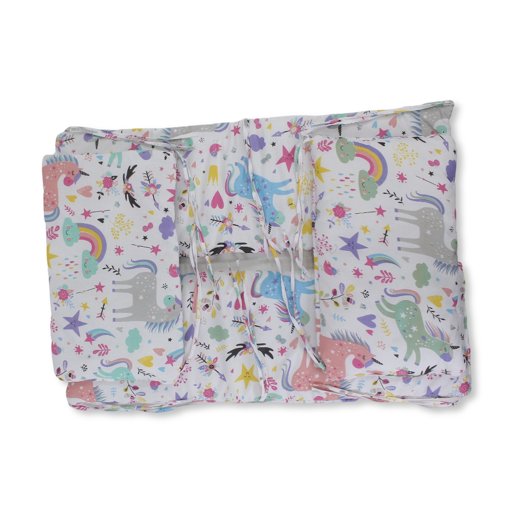 Baby Crib Bumper Set – Off-White with Unicorns & Rainbows Print