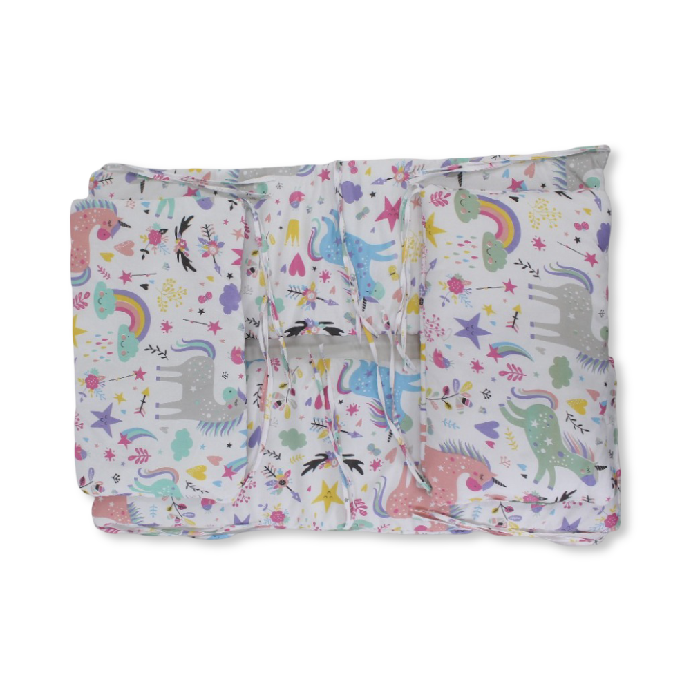 Baby Crib Bumper Set – Off-White with Unicorns & Rainbows Print