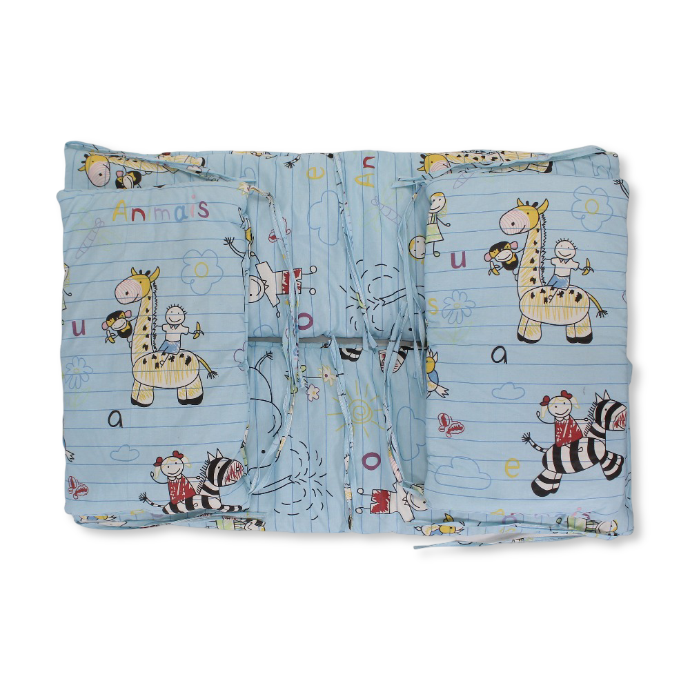Baby Crib Bumper Set – Baby Blue with Animals Print