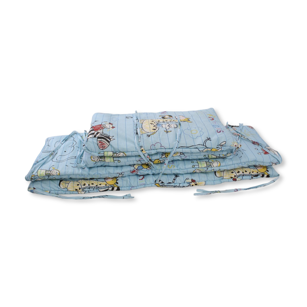 Baby Crib Bumper Set – Baby Blue with Animals Print