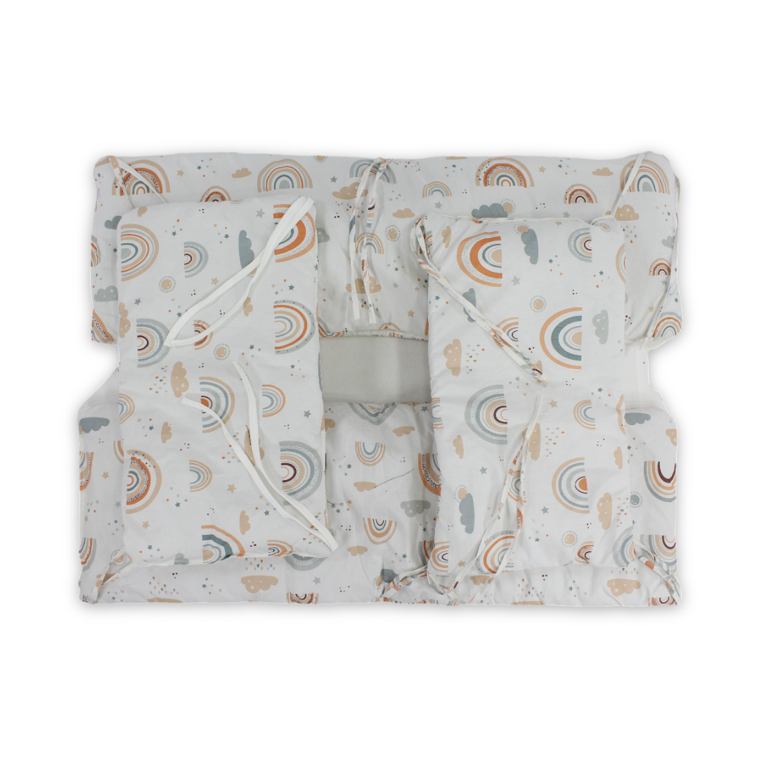 Cotton Baby Crib Bumper – White & Orange with Rainbow Print