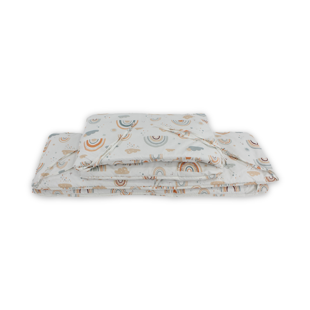 Cotton Baby Crib Bumper – White & Orange with Rainbow Print