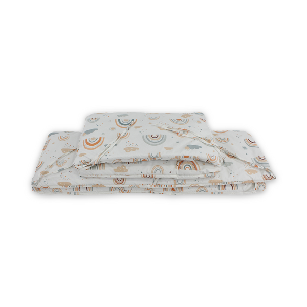 Cotton Baby Crib Bumper – White & Orange with Rainbow Print