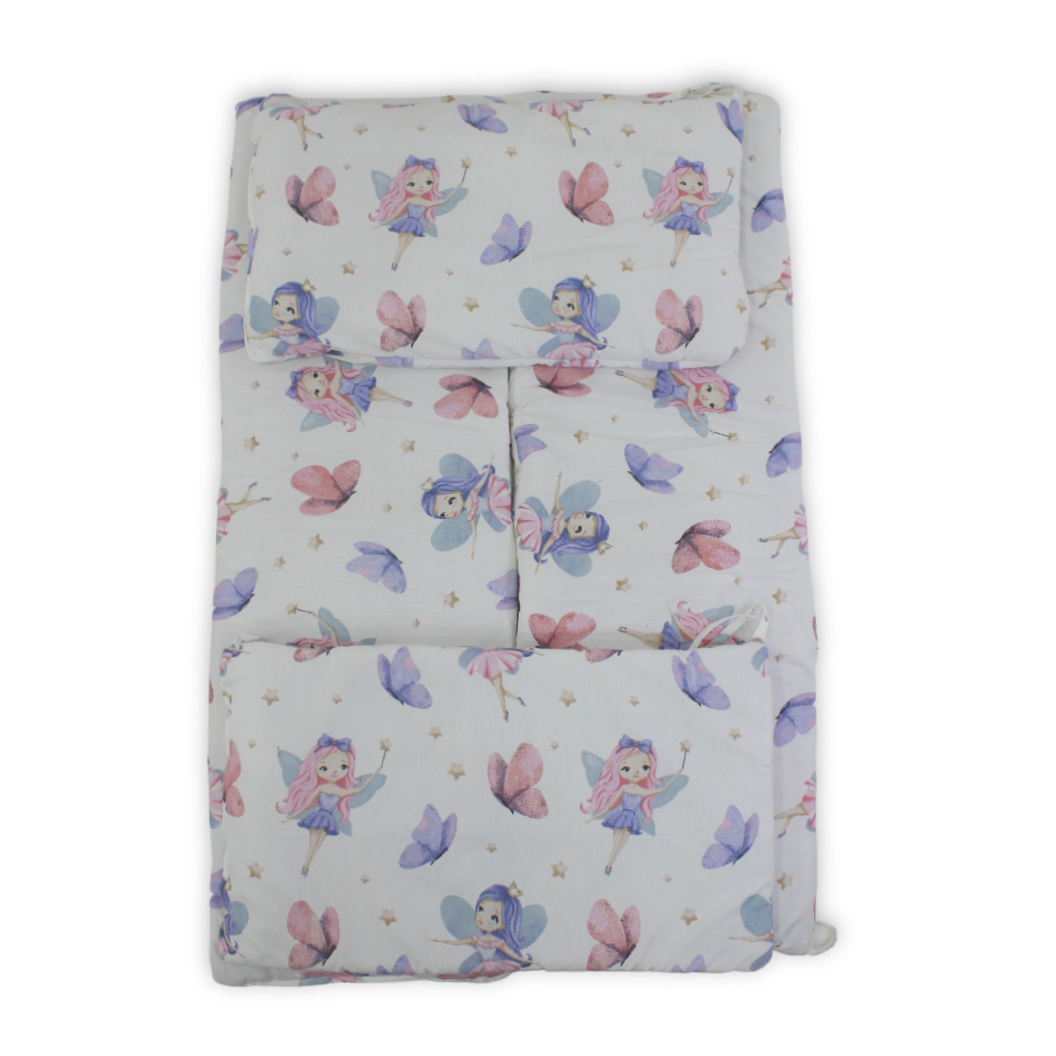 Cotton Crib Bumper – Off-White with Stars and Butterflies Ballerina Print