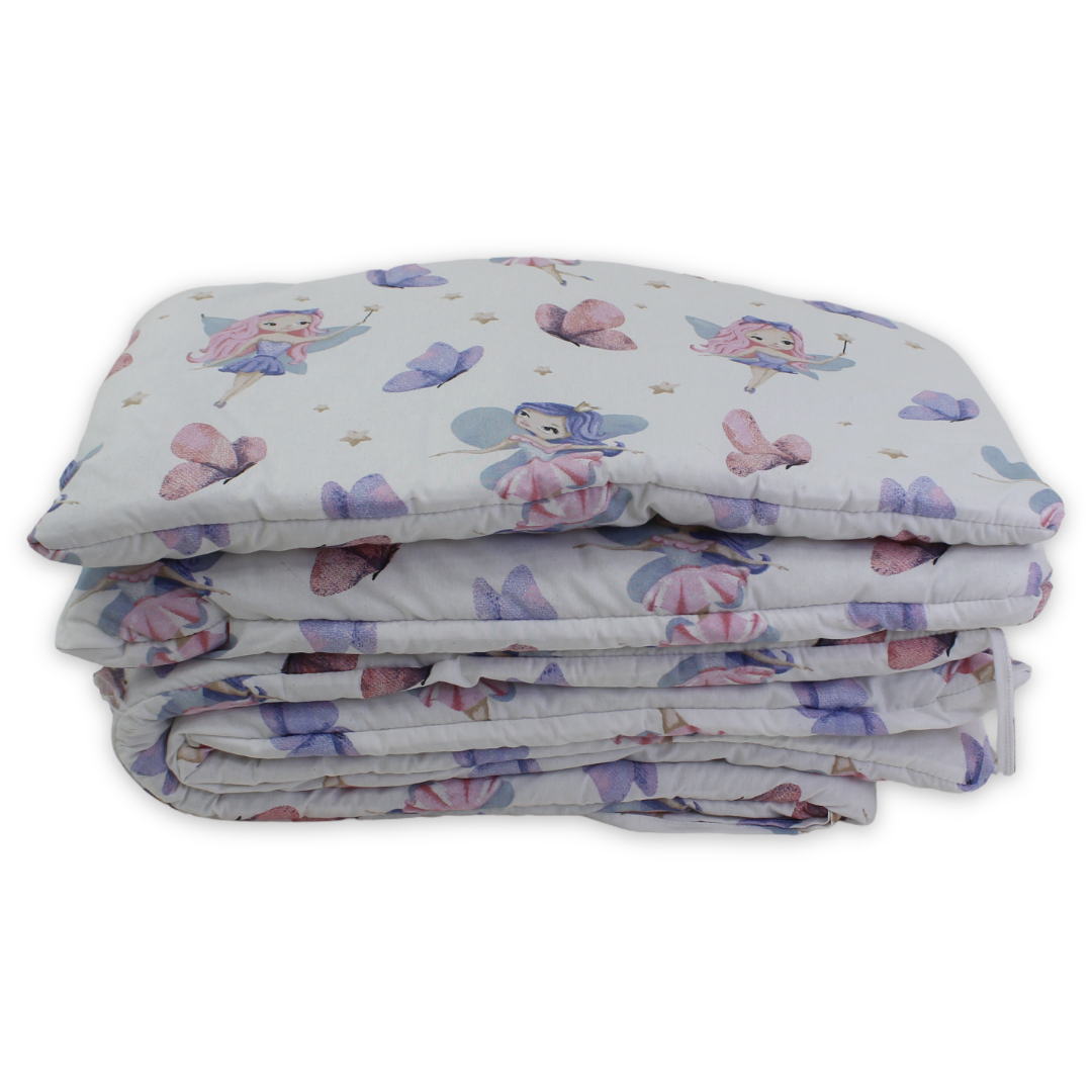 Cotton Crib Bumper – Off-White with Stars and Butterflies Ballerina Print