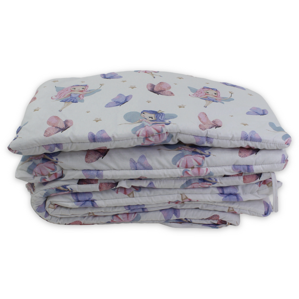 Cotton Crib Bumper – Off-White with Stars and Butterflies Ballerina Print