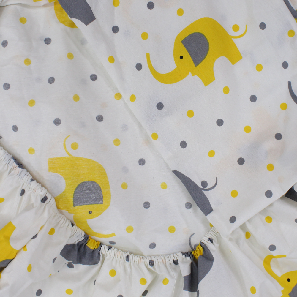 Cotton Bed Sheet Set – Off-White with Cute Elephants Print