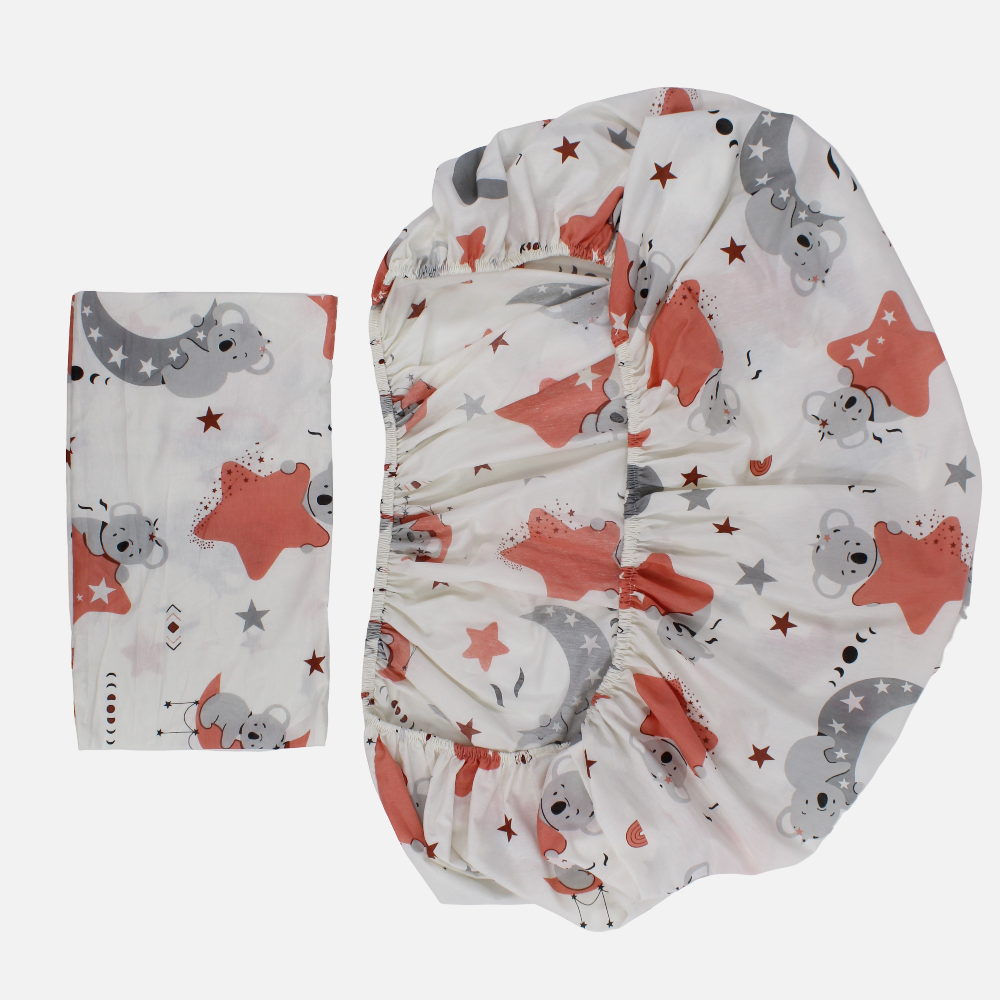 Cotton Bed Sheet Set – Off-White with Stars and Koalas Print