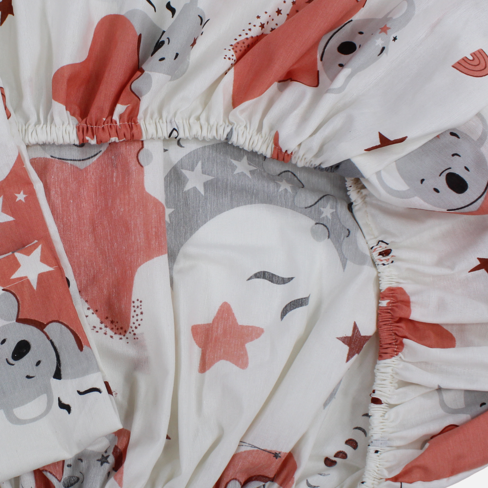 Cotton Bed Sheet Set – Off-White with Stars and Koalas Print