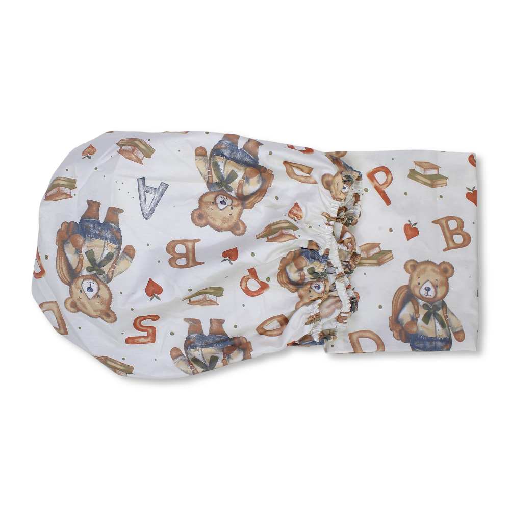Baby Cotton Bed Sheet – Off-White with Teddy Bear Print