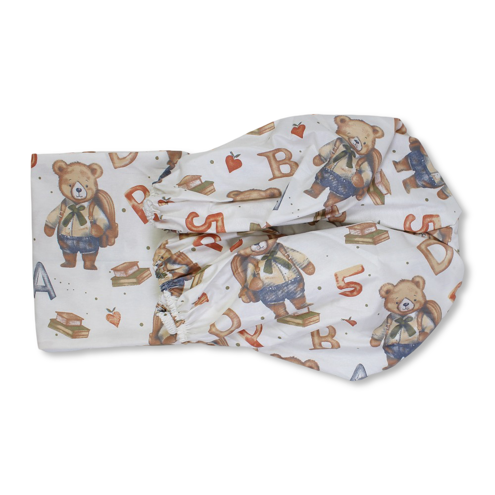 Baby Cotton Bed Sheet – Off-White with Teddy Bear Print