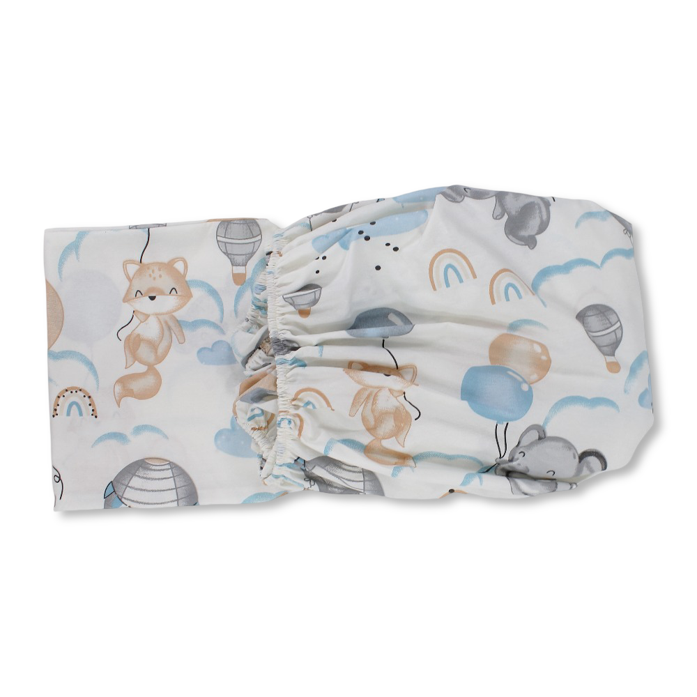 Baby Cotton Bed Sheet – Off-White with Teddy Fox & Balloons Print