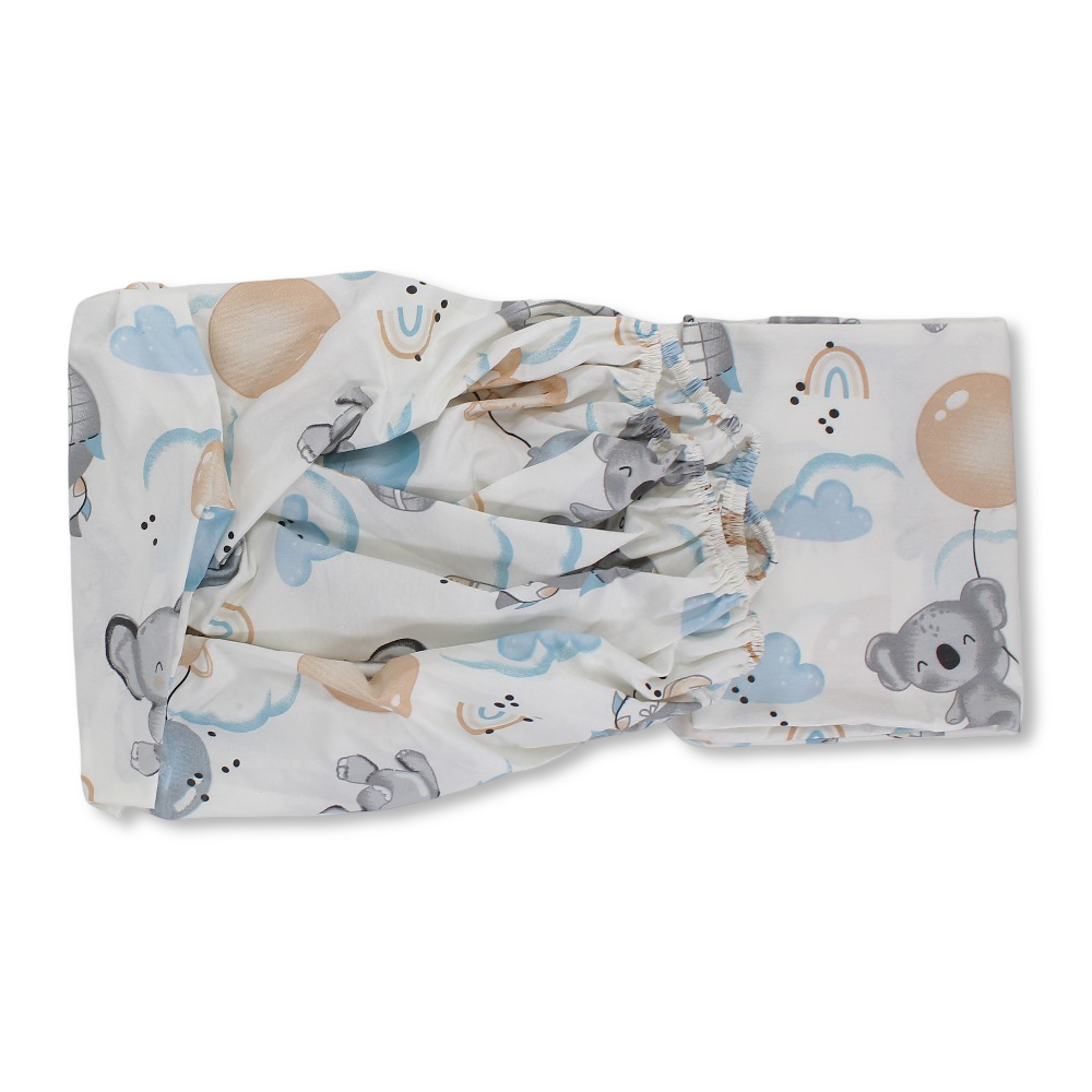 Baby Cotton Bed Sheet – Off-White with Teddy Fox & Balloons Print