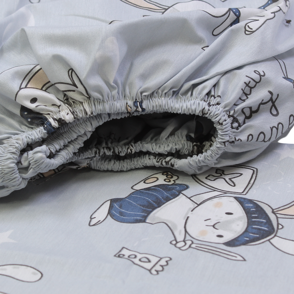Baby Cotton Bed Sheet – Grey with Bunny Print