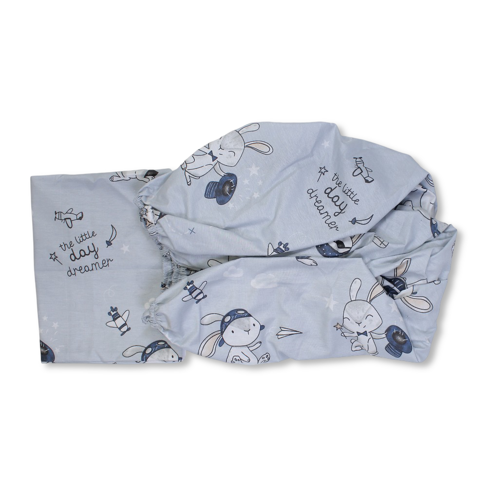 Baby Cotton Bed Sheet – Grey with Bunny Print