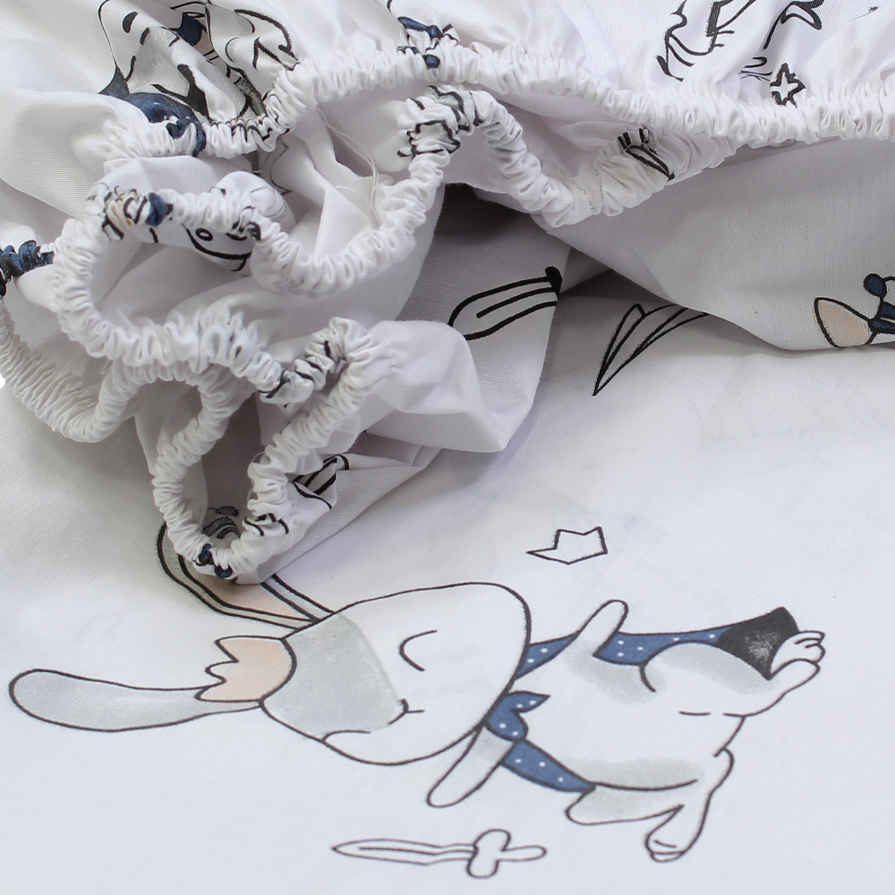 Baby Cotton Bed Sheet – White with Bunny Print