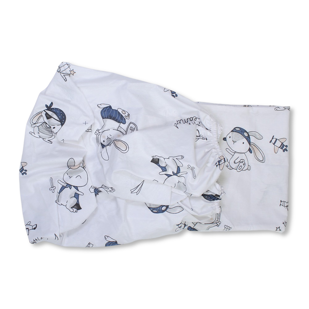 Baby Cotton Bed Sheet – White with Bunny Print