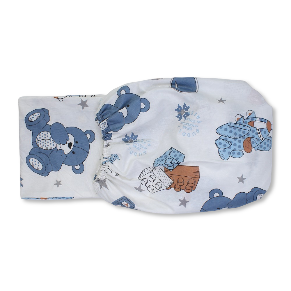 Baby Cotton Bed Sheet – Off-White with Teddy Bear & Blocks