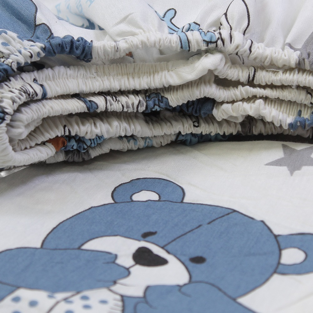 Baby Cotton Bed Sheet – Off-White with Teddy Bear & Blocks
