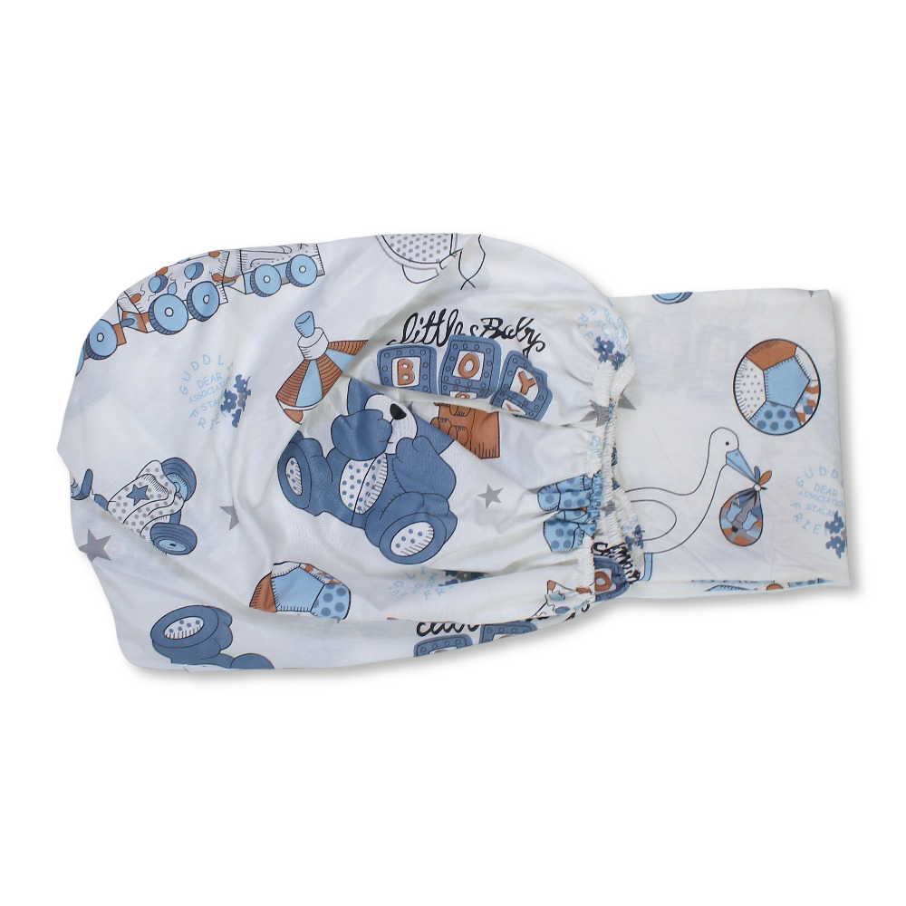 Baby Cotton Bed Sheet – Off-White with Teddy Bear & Blocks