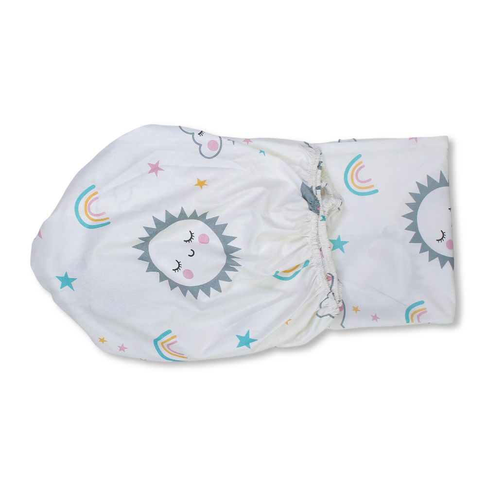Baby Cotton Bed Sheet – Off-White with Sun & Clouds Print