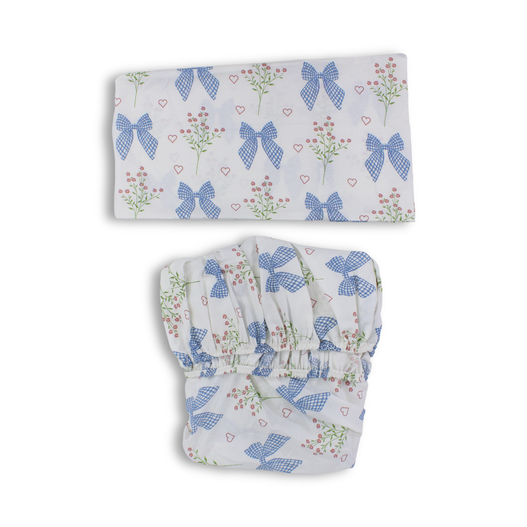 Cotton Bed Sheets – Off-White with Bows Print