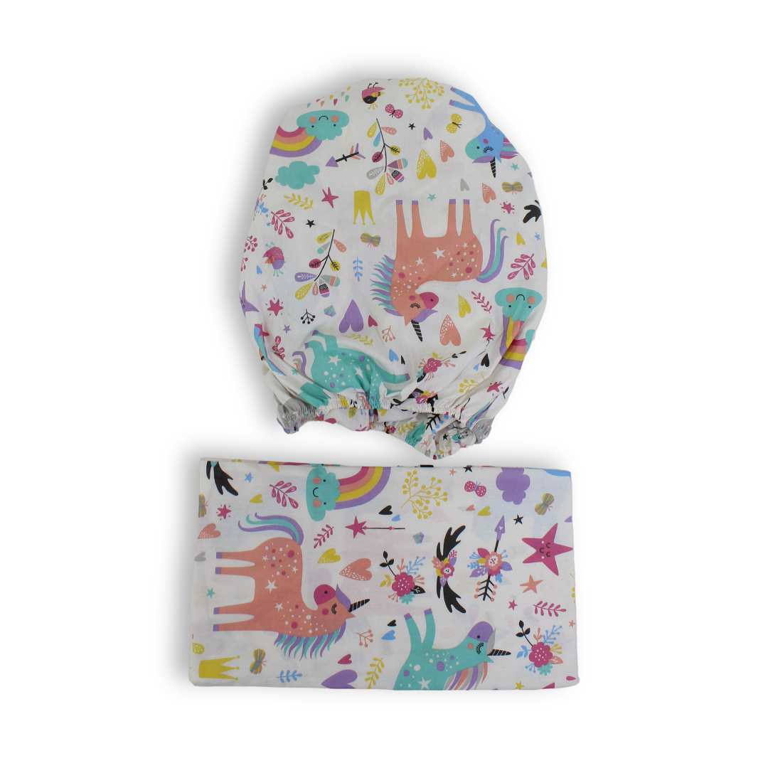 Cotton Bed Sheets – Off-White with Unicorn Print