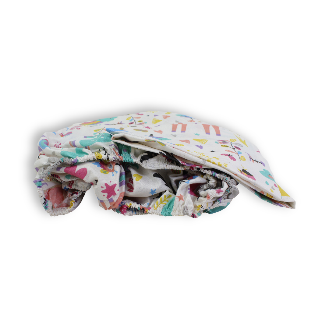 Cotton Bed Sheets – Off-White with Unicorn Print