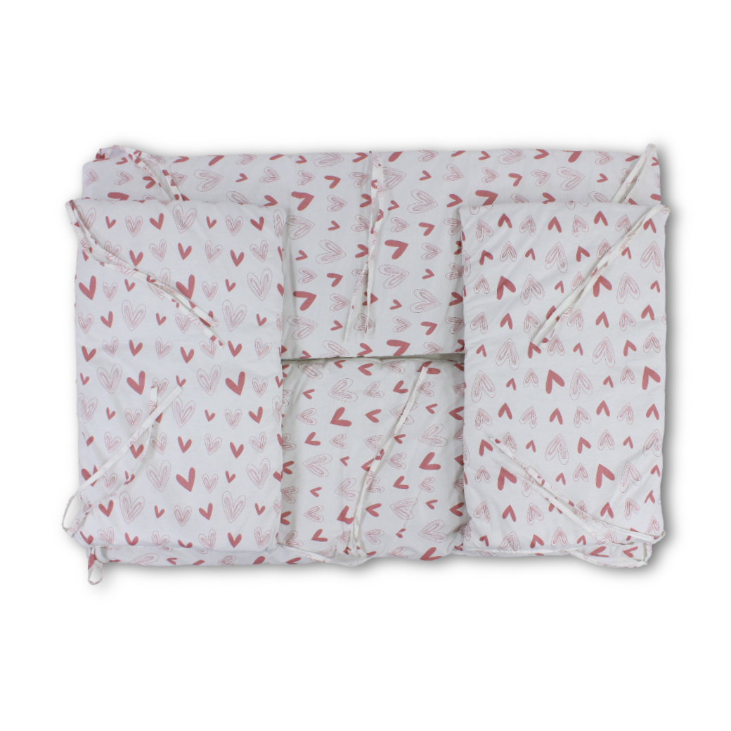 Cotton Crib Bumper – Off-White with Hearts Print