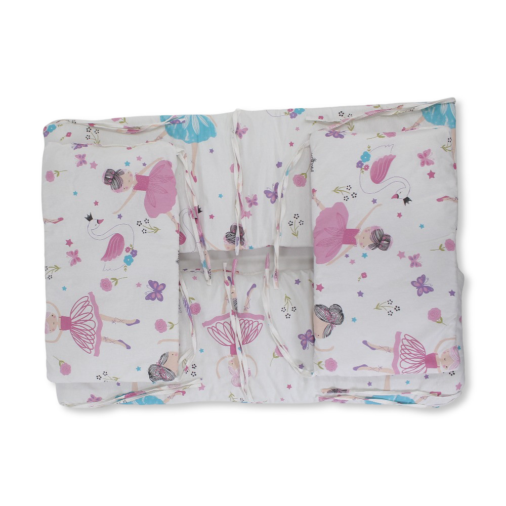 Baby Crib Bumper Set – Off-White with Ballerina Print