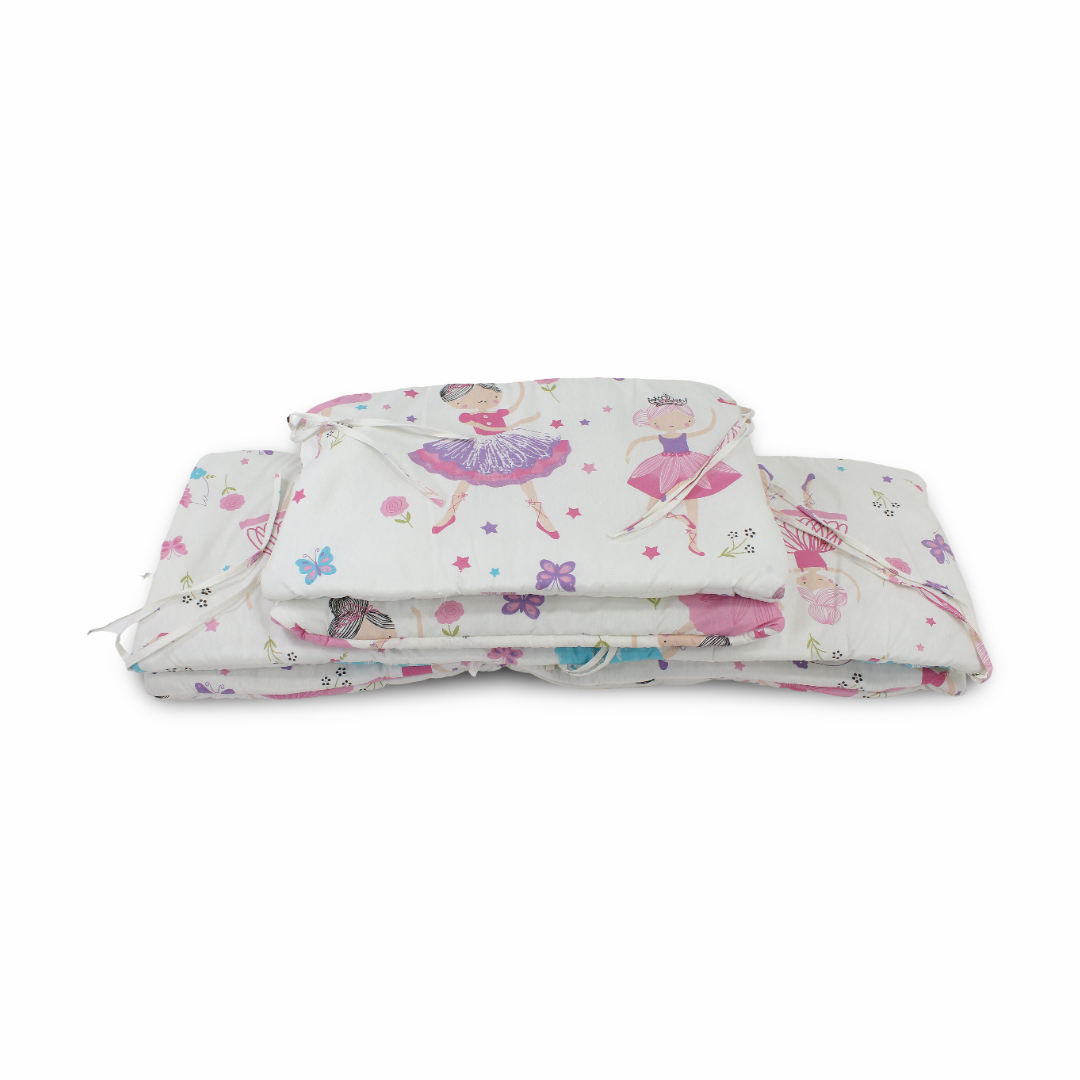 Baby Crib Bumper Set – Off-White with Ballerina Print