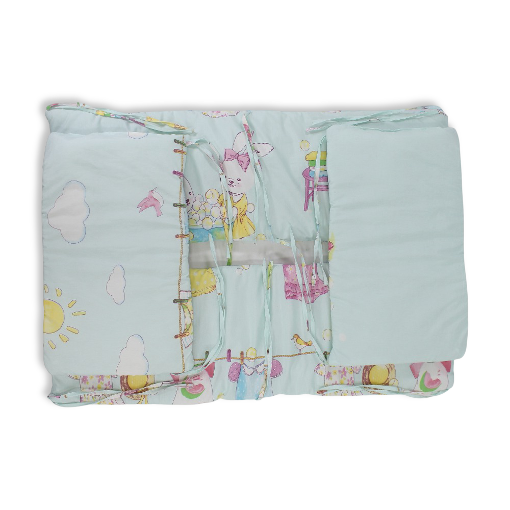 Baby Crib Bumper Set – Aqua with Rabbit Print