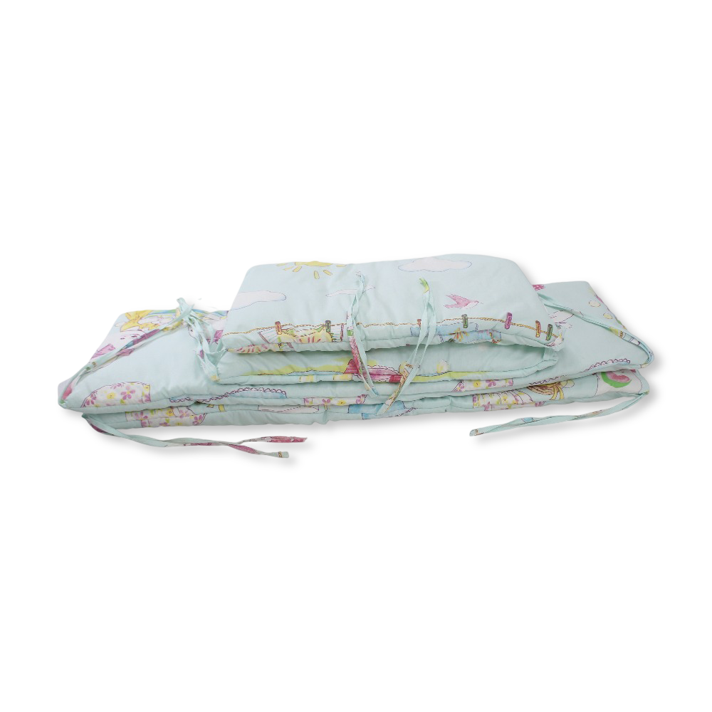 Baby Crib Bumper Set – Aqua with Rabbit Print