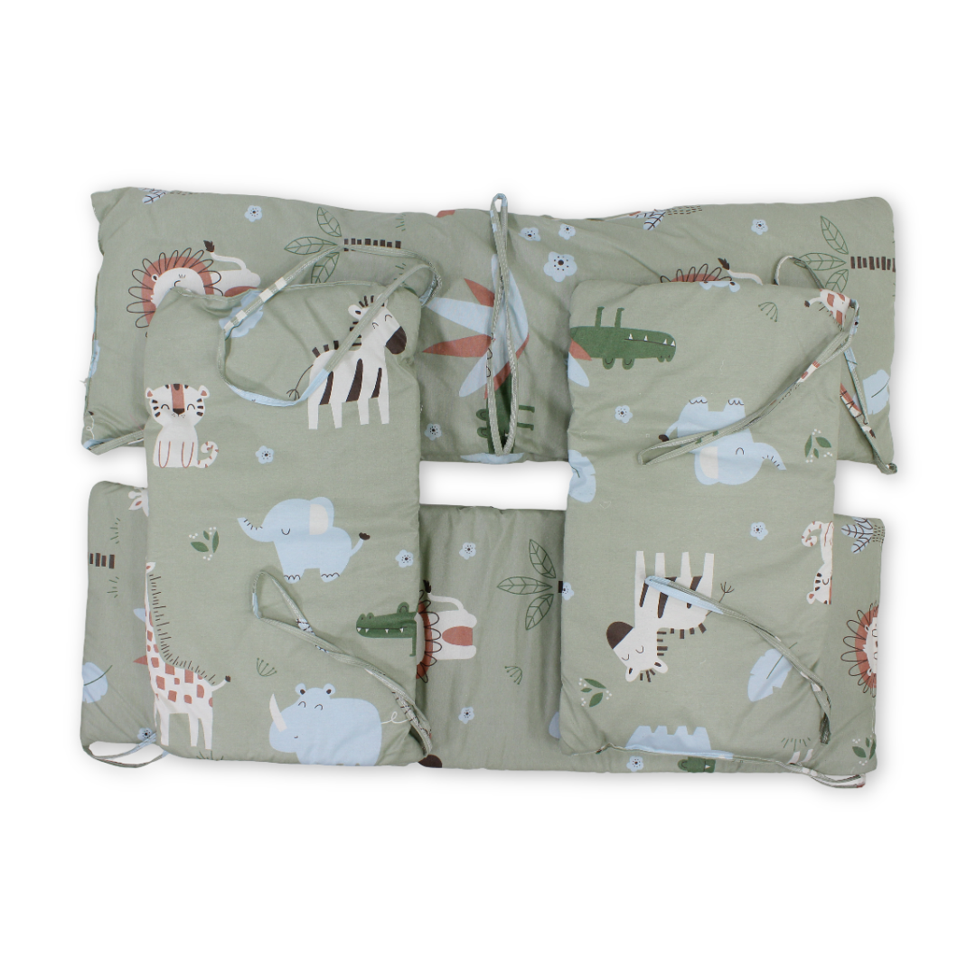 Baby Crib Bumper Set – Mint with Animals Print