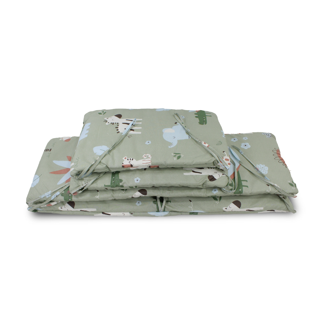 Baby Crib Bumper Set – Mint with Animals Print
