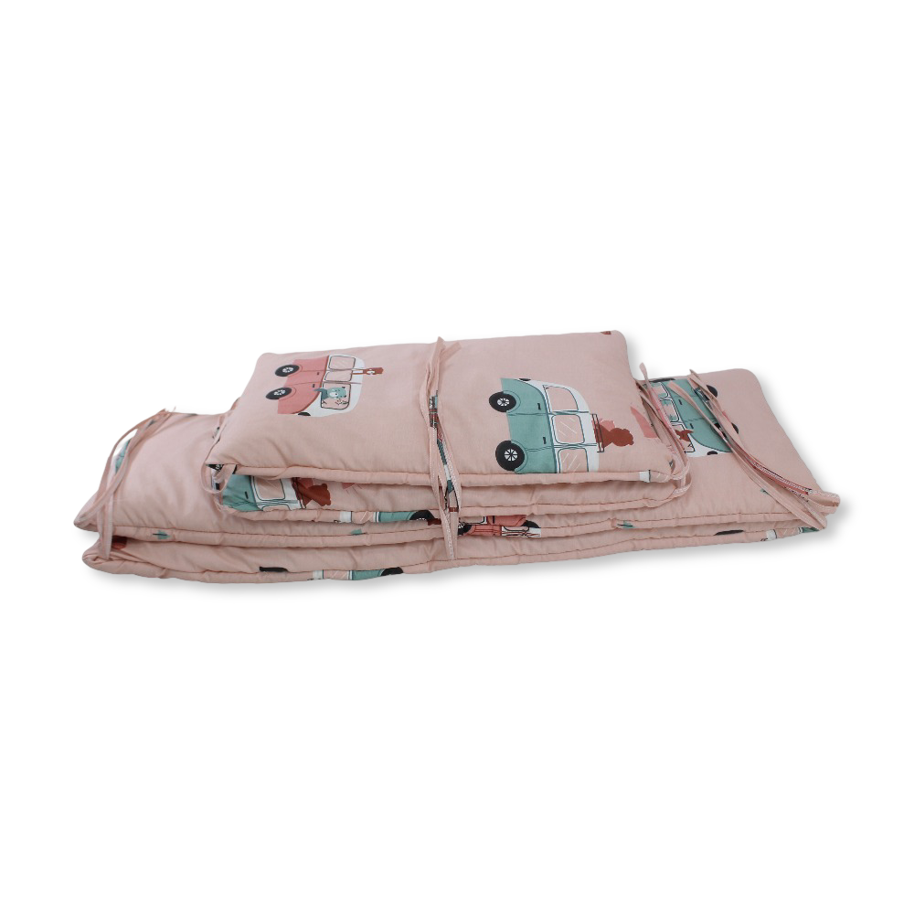 Baby Crib Bumper Set – Salmon with Cars Print