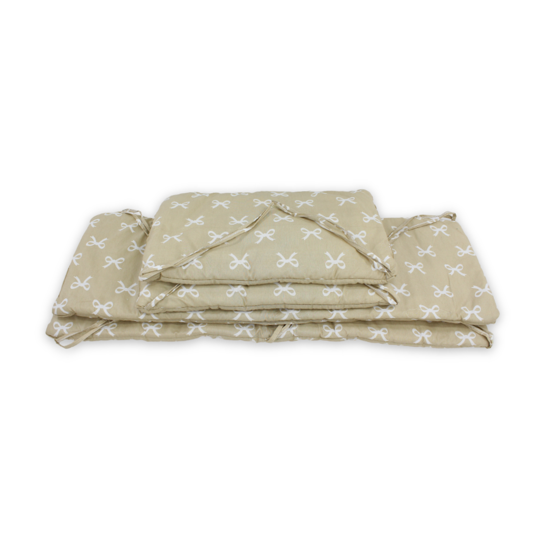 Cotton Baby Crib Bumper – Beige with Bows Print