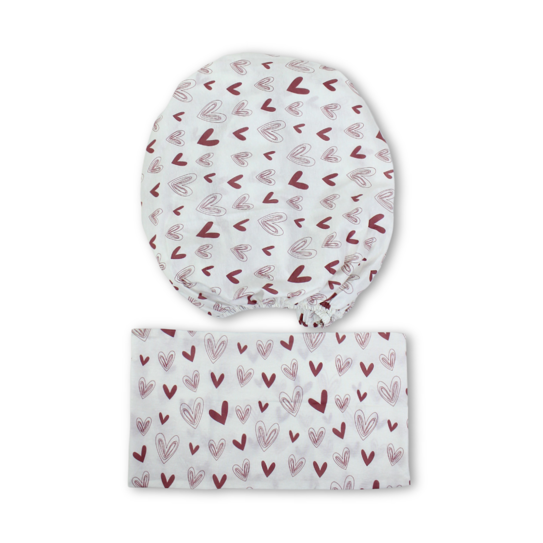 Cotton Bed Sheets – Off-White with Red Hearts Print - Baby Essentials - Ourkids