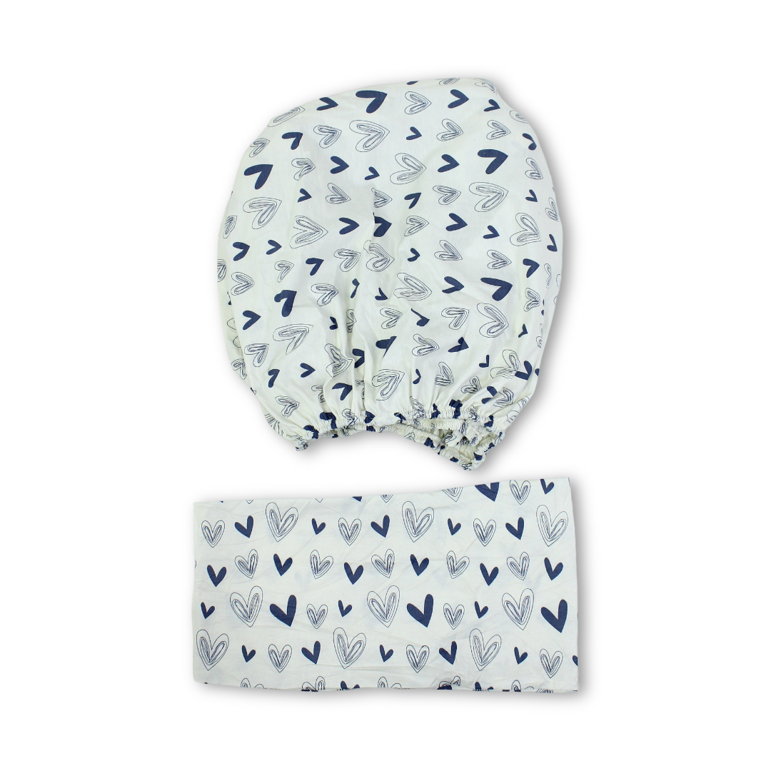 Cotton Bed Sheets – Off-White with Blue Hearts Print