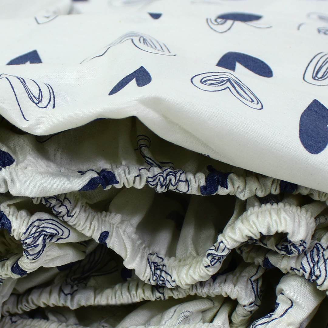 Cotton Bed Sheets – Off-White with Blue Hearts Print