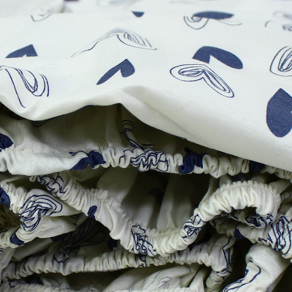Cotton Bed Sheets – Off-White with Blue Hearts Print