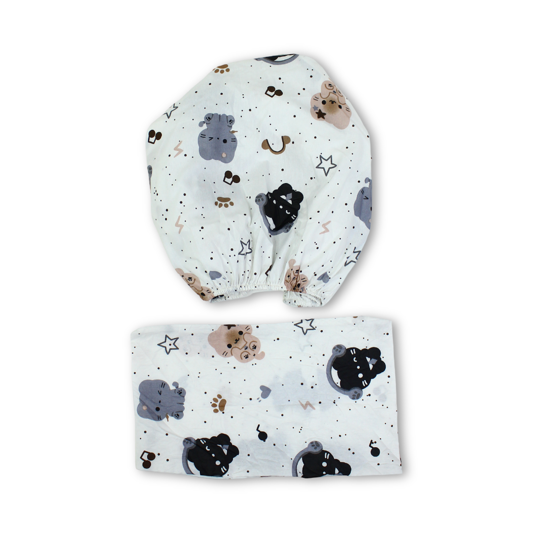 Cotton Bed Sheets – Off-White with Cats Print