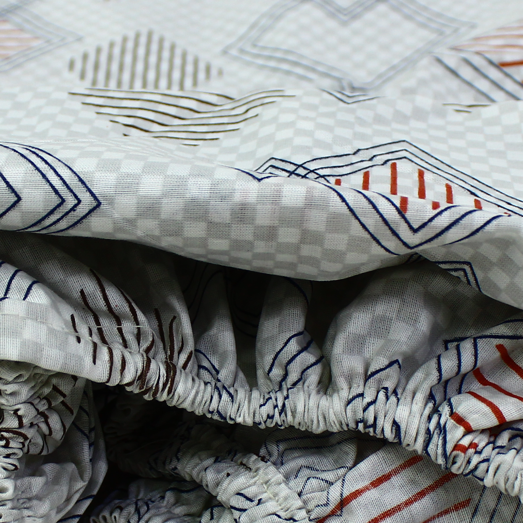 Cotton Bed Sheets – Off-White with Squares Print