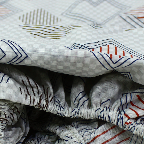 Cotton Bed Sheets – Off-White with Squares Print