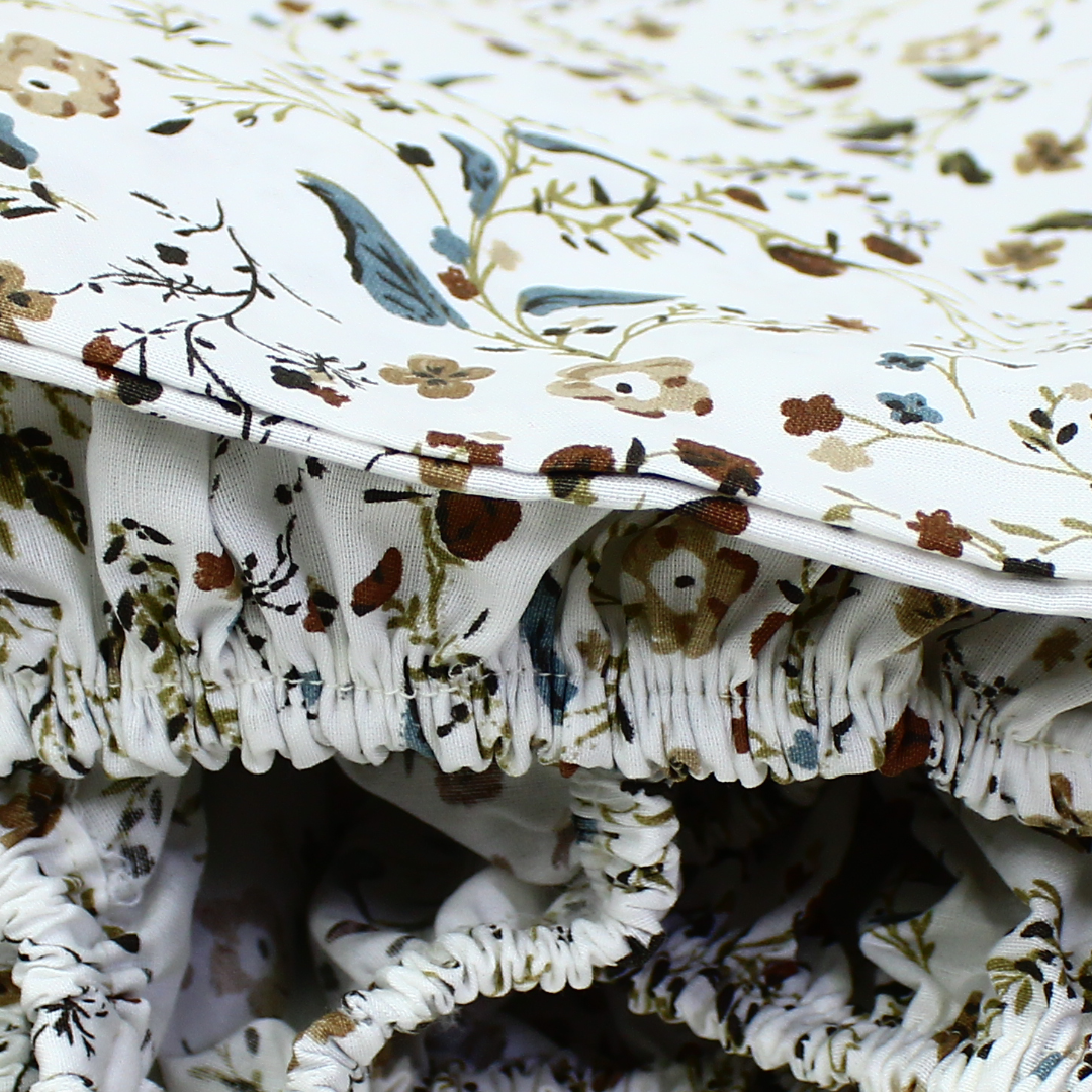 Cotton Bed Sheets – Off-White with Rose Branches Print
