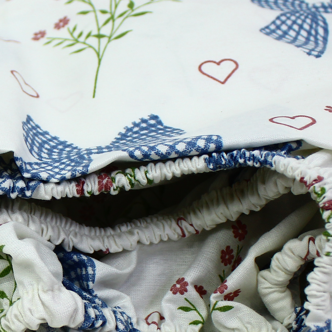 Cotton Bed Sheets – Off-White with Blue Bows Print
