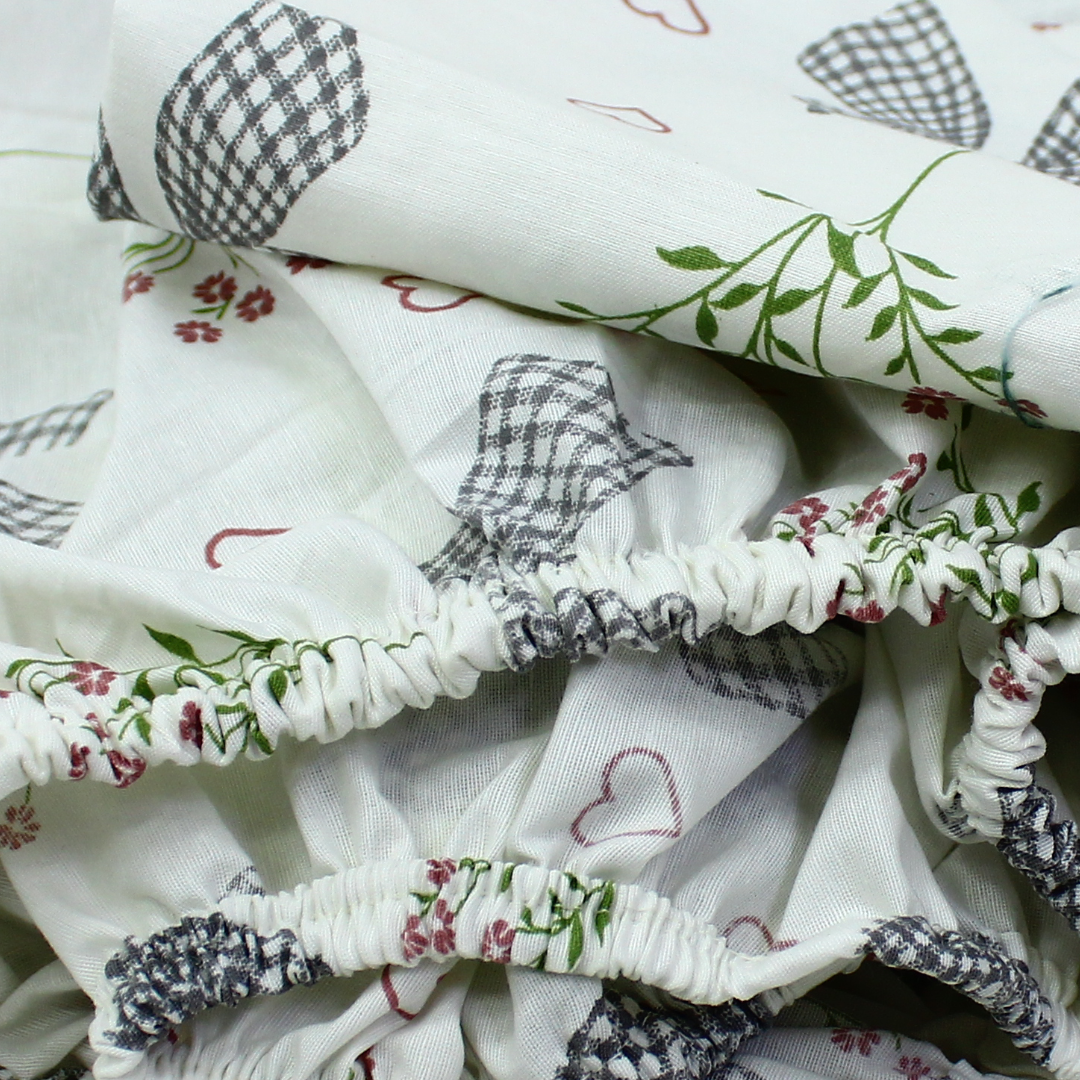 Cotton Bed Sheets – Off-White with Grey Bows Print